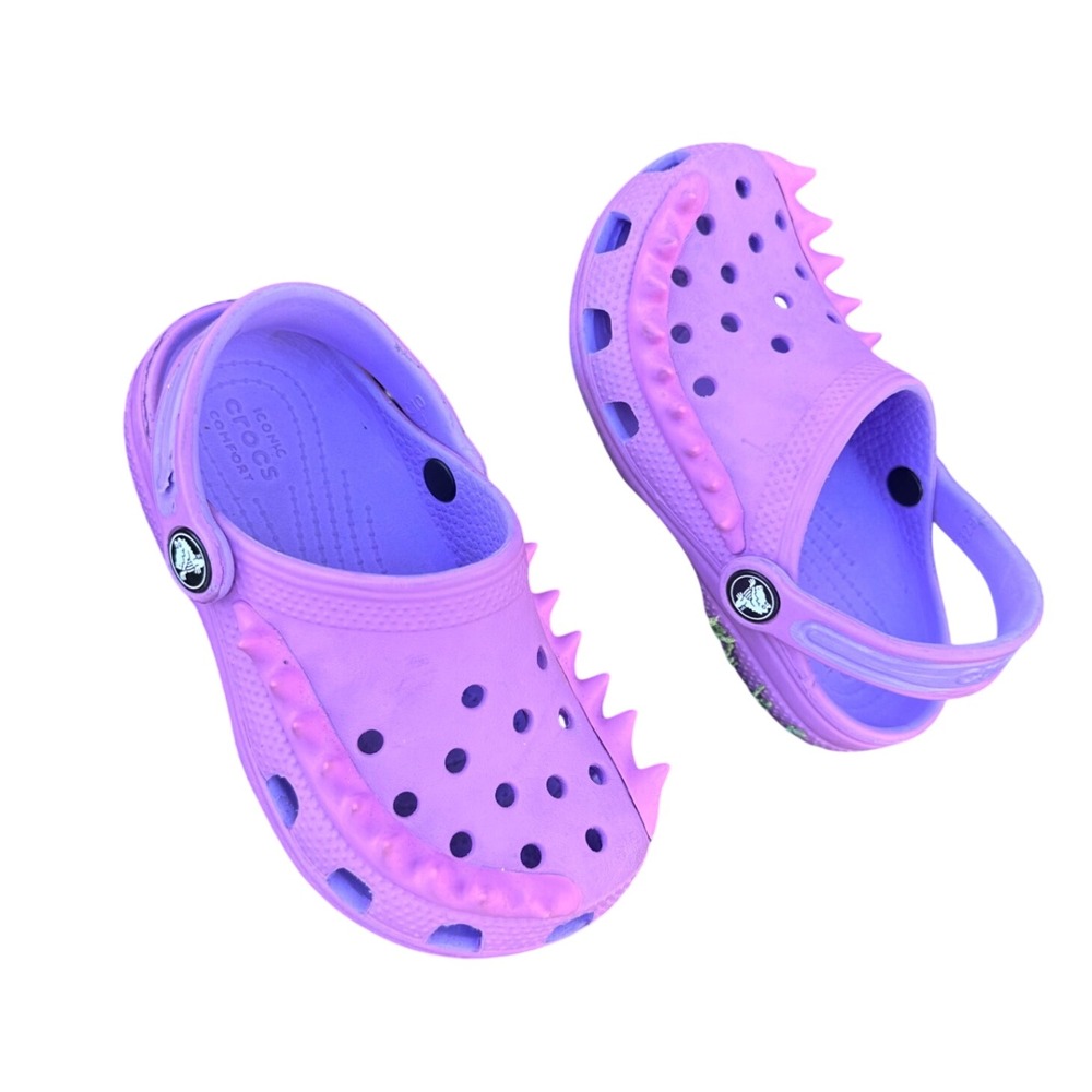 Crocs Kids Classic Clogs Purple Dinosaur Spikes Toddler Size 10 Sandals